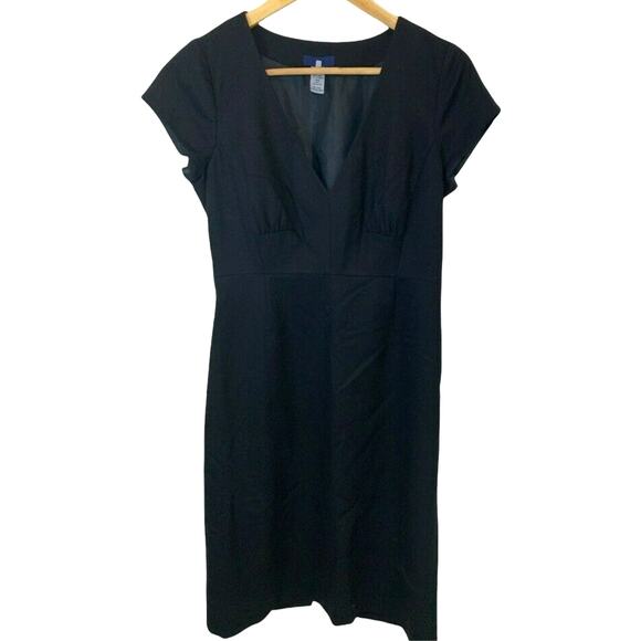 J.CREW Wool Blend V-Neck Black Shift Career Dress Size 4 G1 Workwear Cap Sleeve - Picture 1 of 6